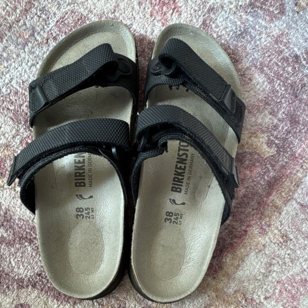 Birkenstock Black Hook & Loop Strappy Women's Sandals Cork Insole Size 38
